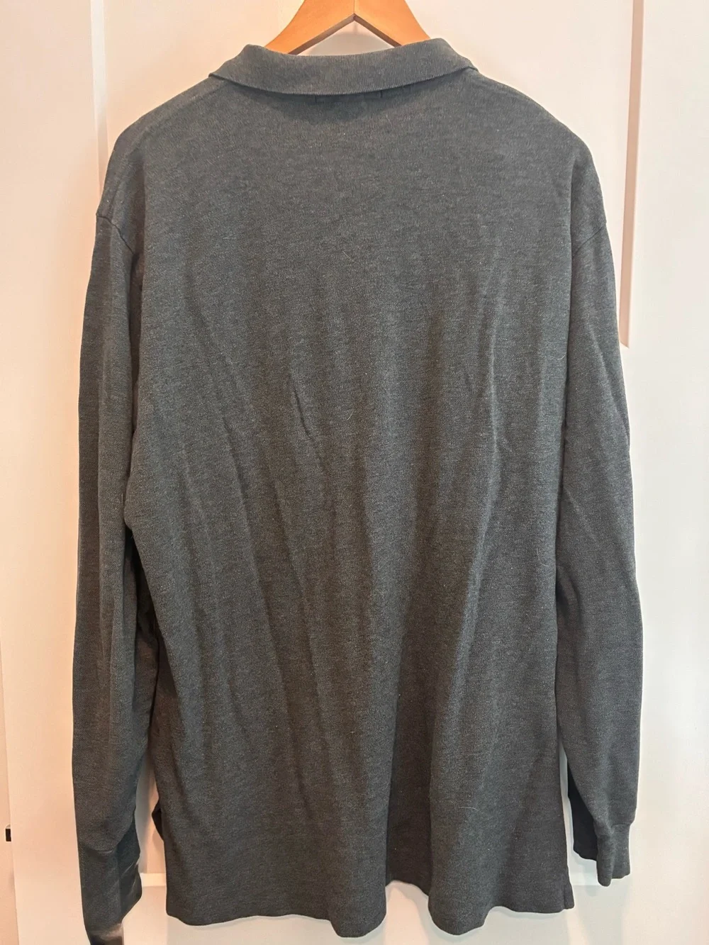 Polo by Ralph Lauren Men's Long-Sleeve Heather Gray Polo Teal Pony 100% cotton